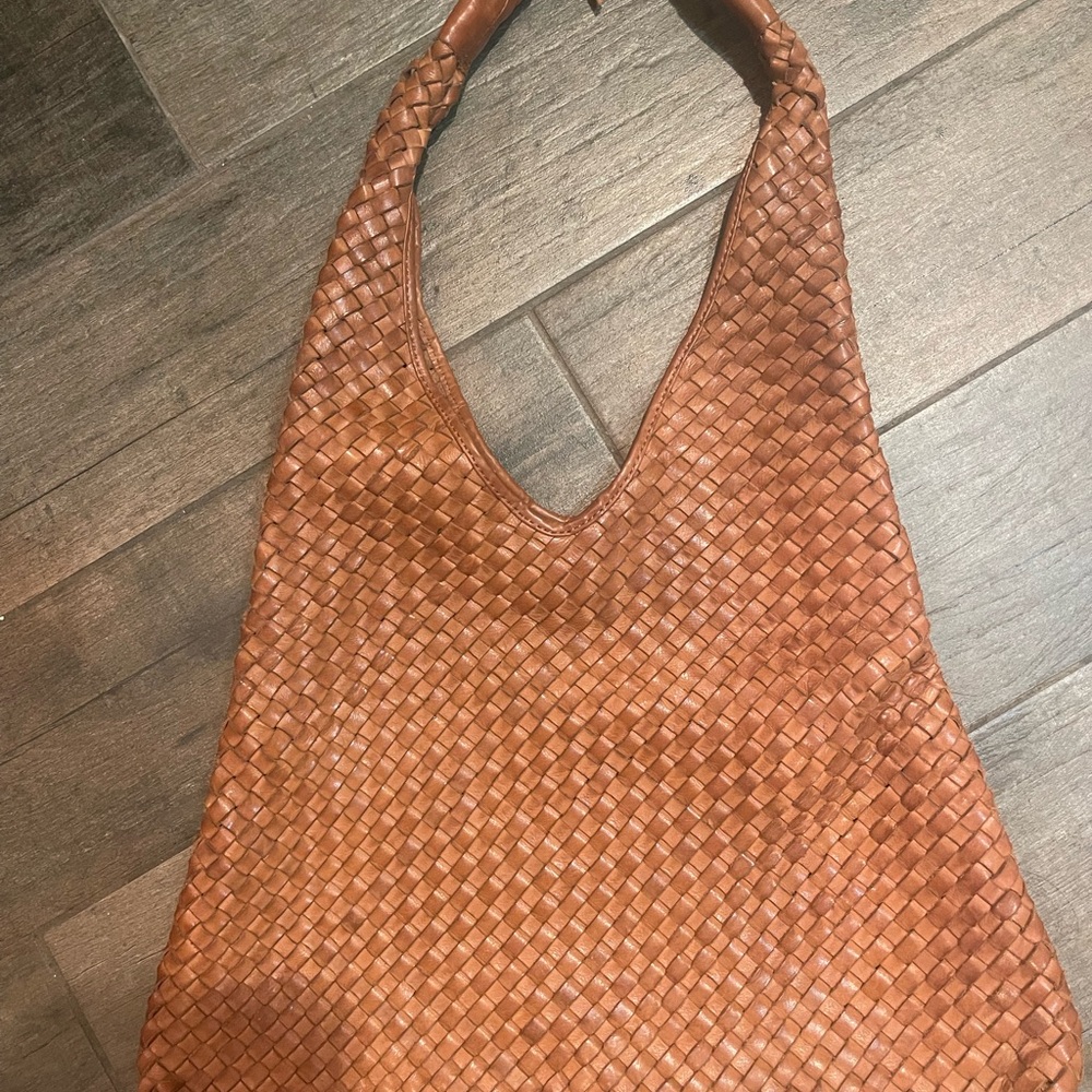 Woven Tan Leather Tote Bag